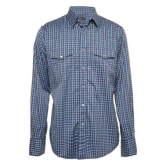 TOM FORD Blue Check Print Button-up Dress Shirt Men Long Sleeve Sz 44, 17 1/2 - Picture 1 of 16